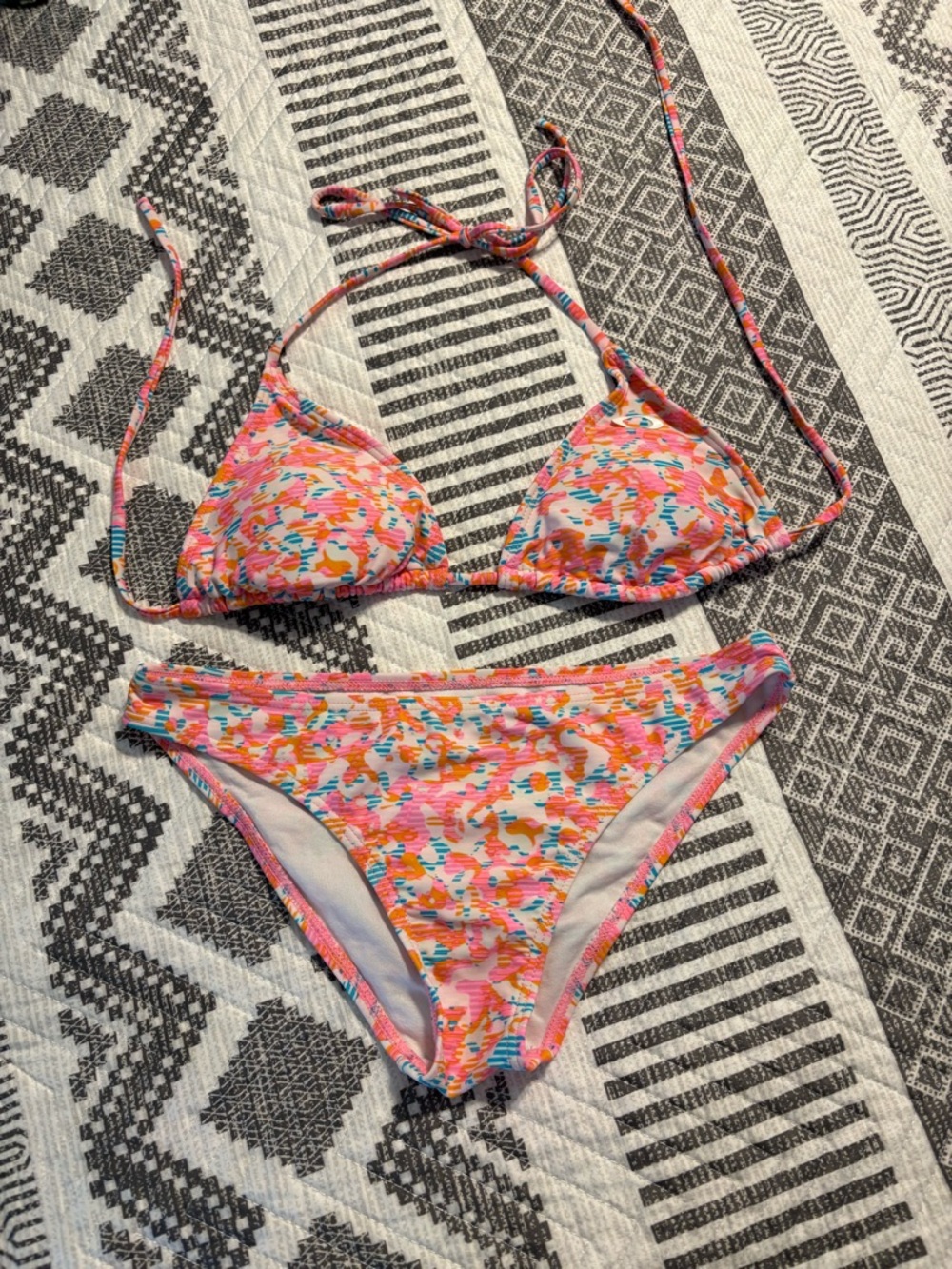 O'Neill Multicolor Triangle String Bikini - Pink Orange Blue